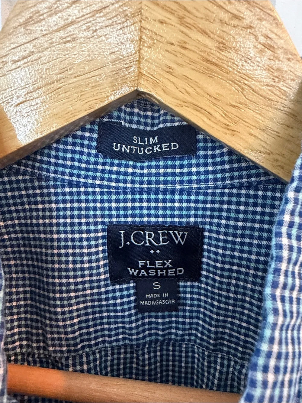 J. Crew Blue and White Gingham Button-Down Shirt